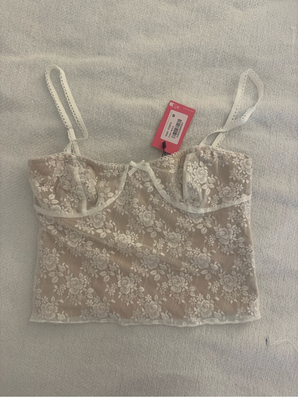 Edikted White Lace Crop Top with Nude Lining